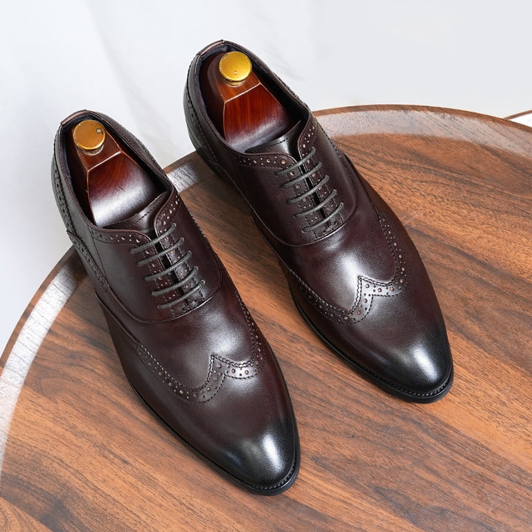 mens burgundy wingtip dress shoes Men's Leather Brogue Derby Shoes, with Cushioned Comfort for Office, Business Meetings, Weddings, and Formal Occasions Select Derby Size:38 the Wingtip Brogue Oxfords en_facet_normalized_color:Blue Burnished Gold Velvet Bridesmaid
