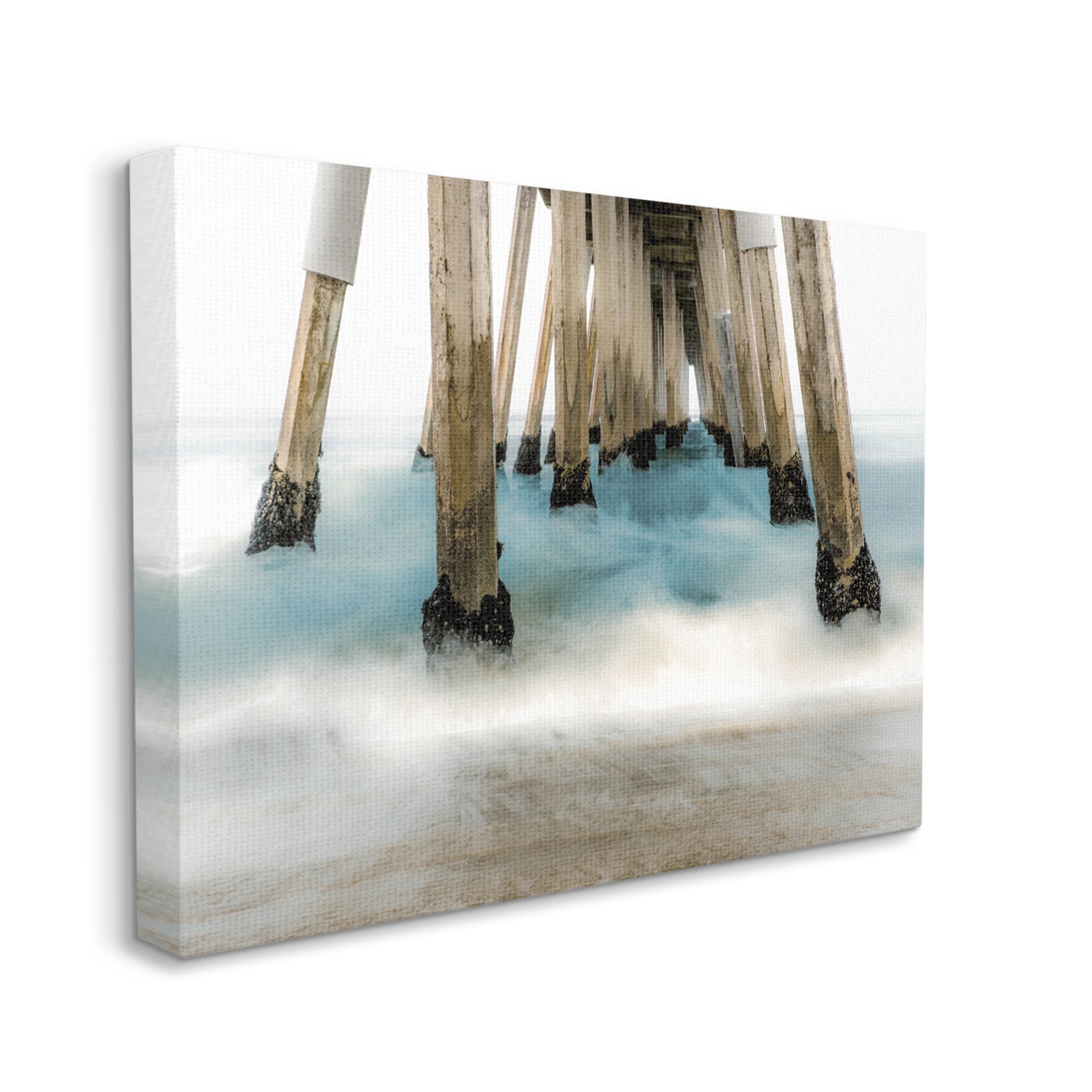Waterfront Pier Splashing Sea Waves Coastal Graphic Art Gallery Wrapped Canvas Print Wall Art