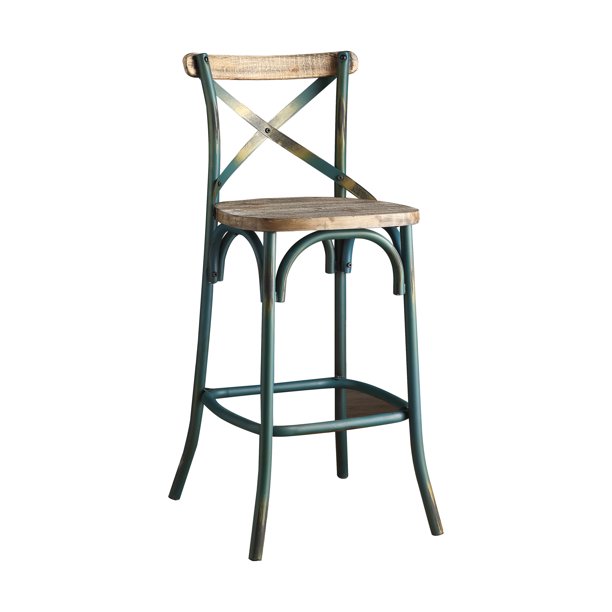 ACME Zaire Bar Chair in Antique Turquoise and Antique Oak