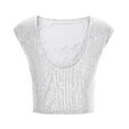 thumbnail image 5 of Ailaofu Women's Round Neck Glitter Sequins Shirts Top Casual Cap Sleeve Party Tee Tops, 5 of 6