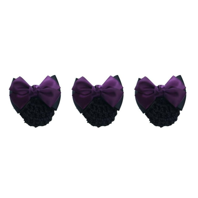 kurtrusly Bow Work Hair Clips Hair Accessories For And Style Snood Net Elastic Hair Nets Two Bows-dark purple 3Set