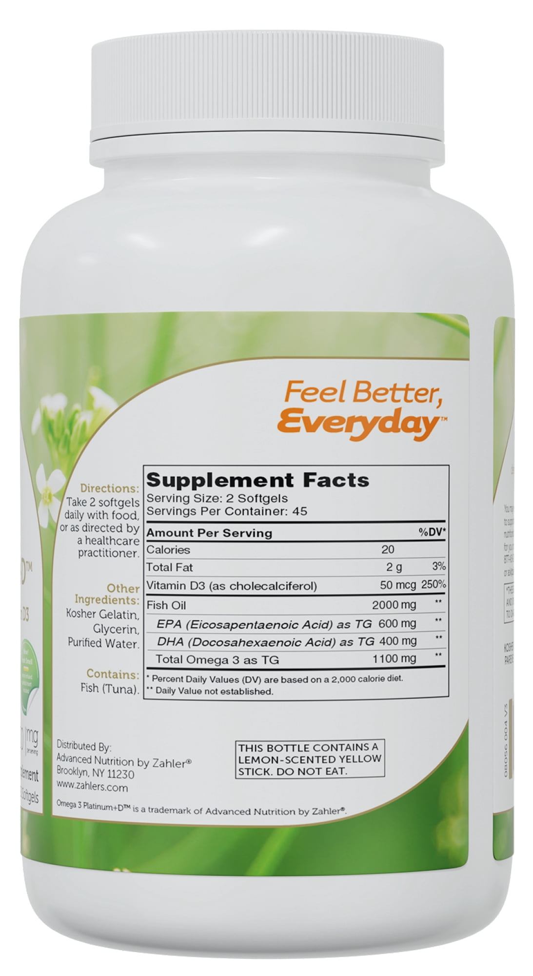 Zahler Omega 3 Platinum+D, 2,000 mg, 90 Softgels, Omega 3, Omega 3 Fish Oil, Omega & Fish Oil Omega 3 with Vitamin D