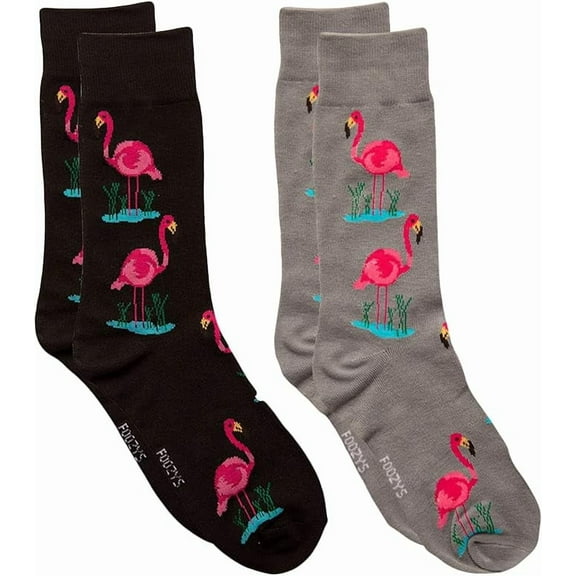 Foozys Men’s Fun Outdoors Themed Novelty Crew Socks | 2 Pairs in Two Colors (Flamingos)