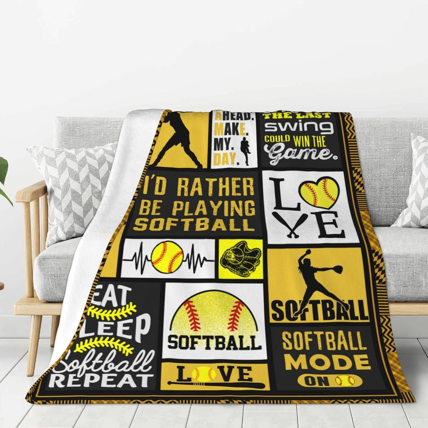 Softball Blanket 50"x60" Softball Gift Blanket Super Soft Warm and Comfortable Throw Blanket for Fall Winter Spring All Season
