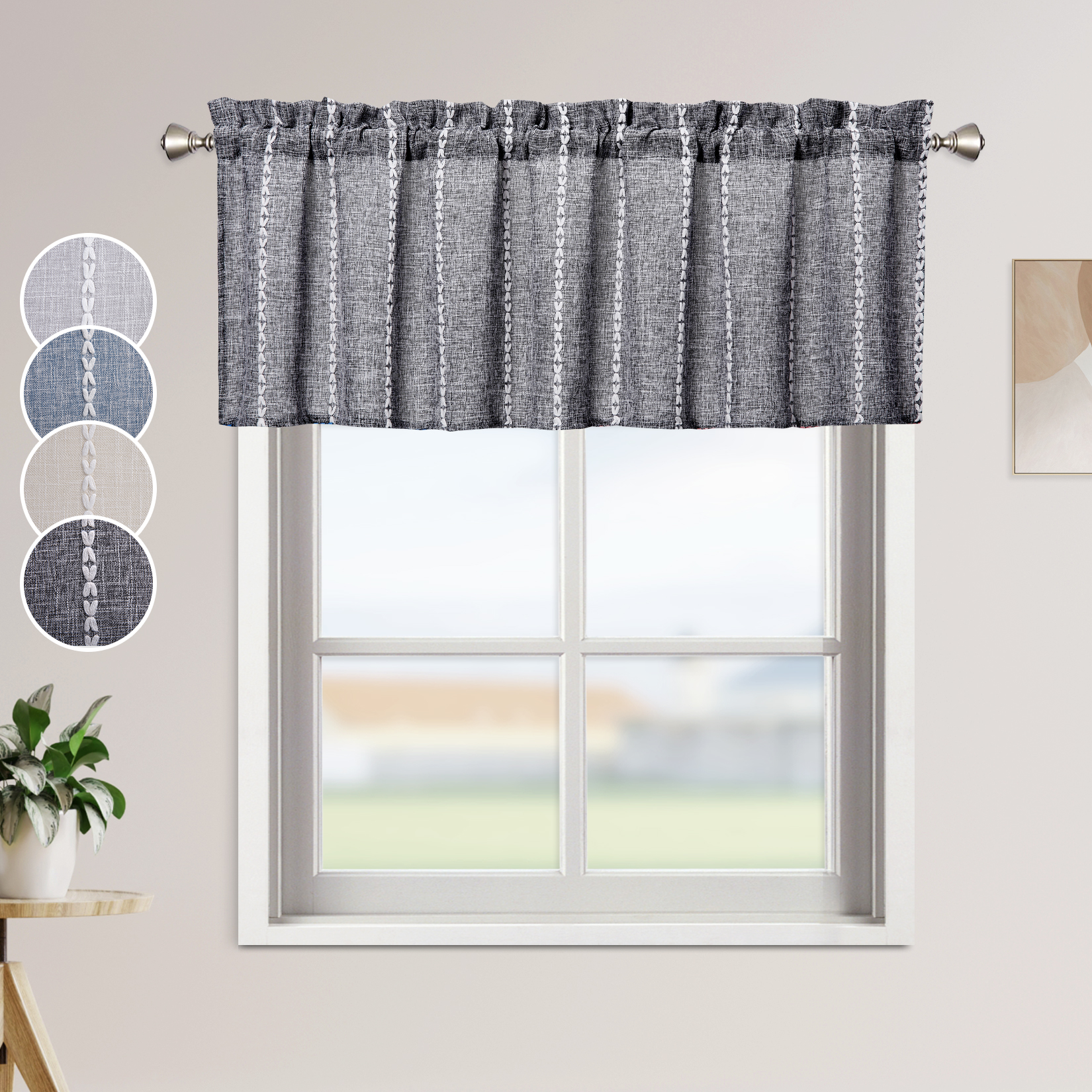 Valance Short CAROMIO Dark Gray Short Sheer Valance for Bathroom Farmhouse Linen ...