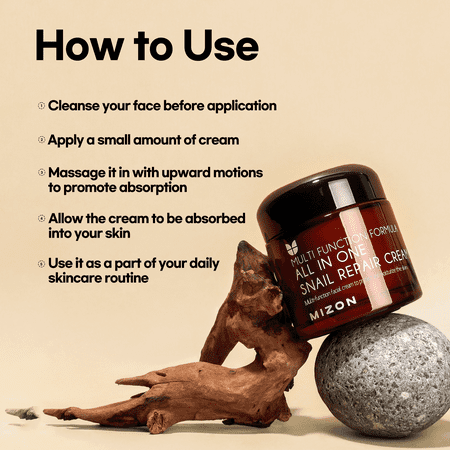 Multi Function Formula All in One Snail Repair Cream 2.53 fl. Oz with 12 Natural Extracts Korean Recovery Cream for Fine Line & Blemish Care