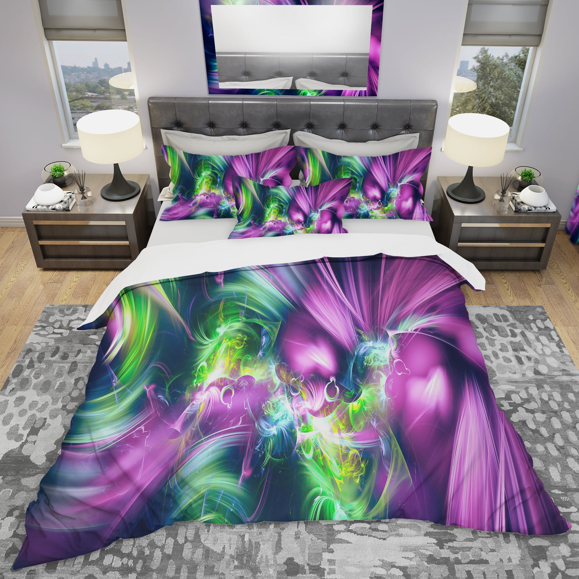 Designart 'Green and Purple Shine' Modern & Contemporary Duvet Cover Set