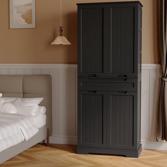 Aiho 71" Kitchen Storage Cabinet with Doors and Shelves, Bathroom Storage Cabinet - Black