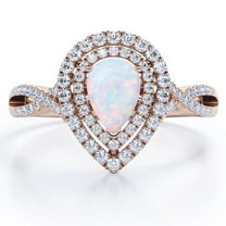 JeenMata 1.5 Carat Pear Cut Sunset Opal and Moissanite - Double Cluster - Pave Infinity Engagement Ring - 18K Rose Gold Plating over Silver