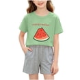 thumbnail image 2 of Amidoa Girls Summer Outfit Sets 2 Piece Graphic T-Shirt Short Sleeve and Casual Pants Set Kids Clothing Sets Green Size 6, 2 of 5