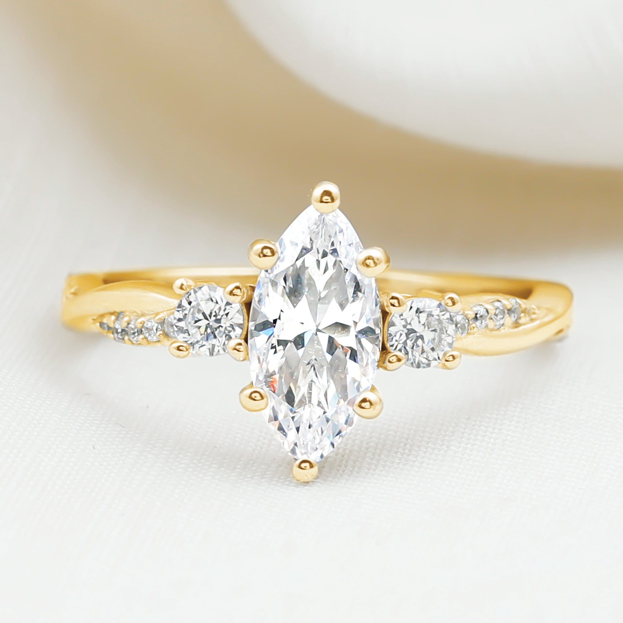 Rosec Jewels Certified Lab Grown Diamond Marquise Engagement Ring 1 Carat - EF-VS1 Quality - Diamond Solitaire Ring for Women, 14K Yellow Gold, US 12.00