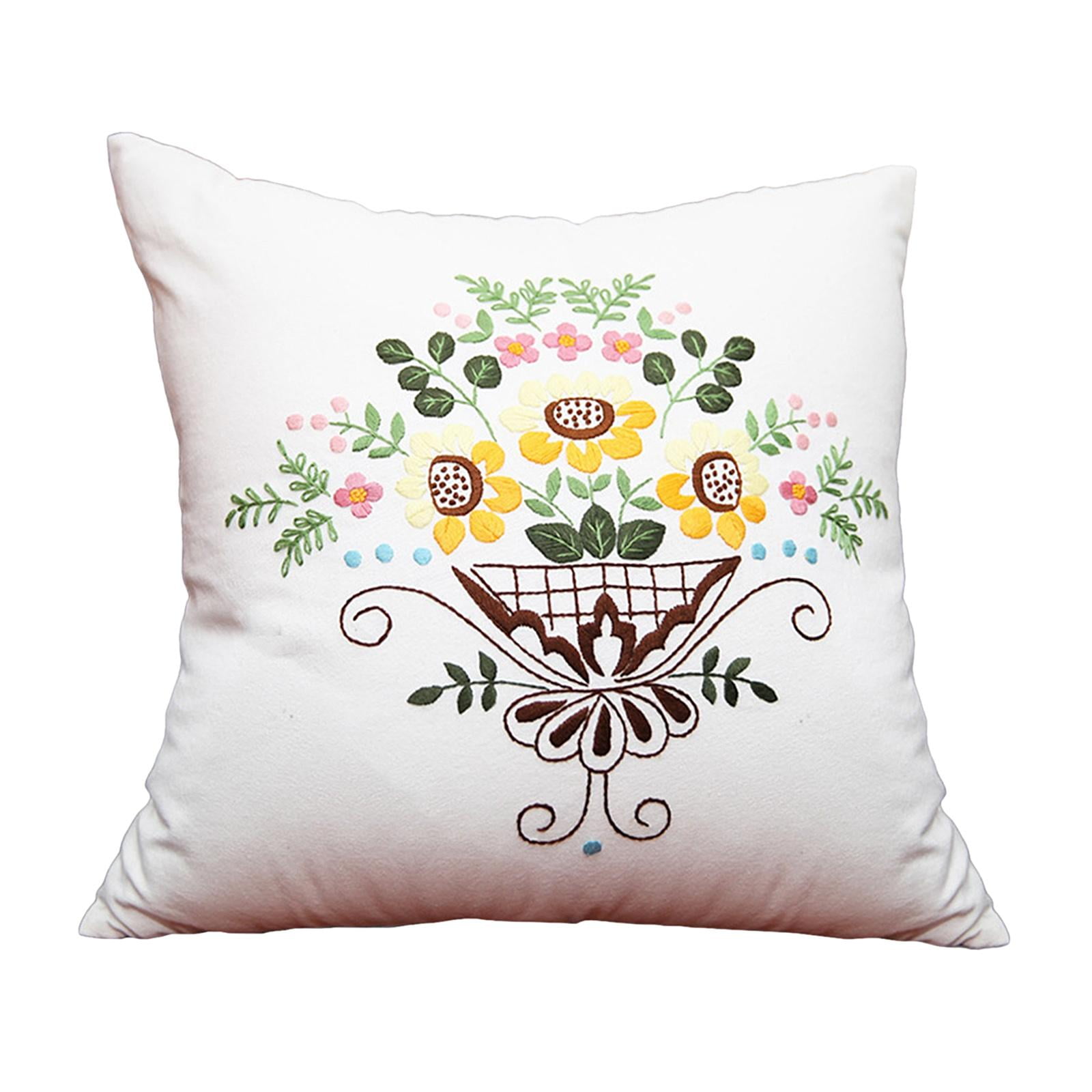 White Thread Embroidered Accent Pillow C