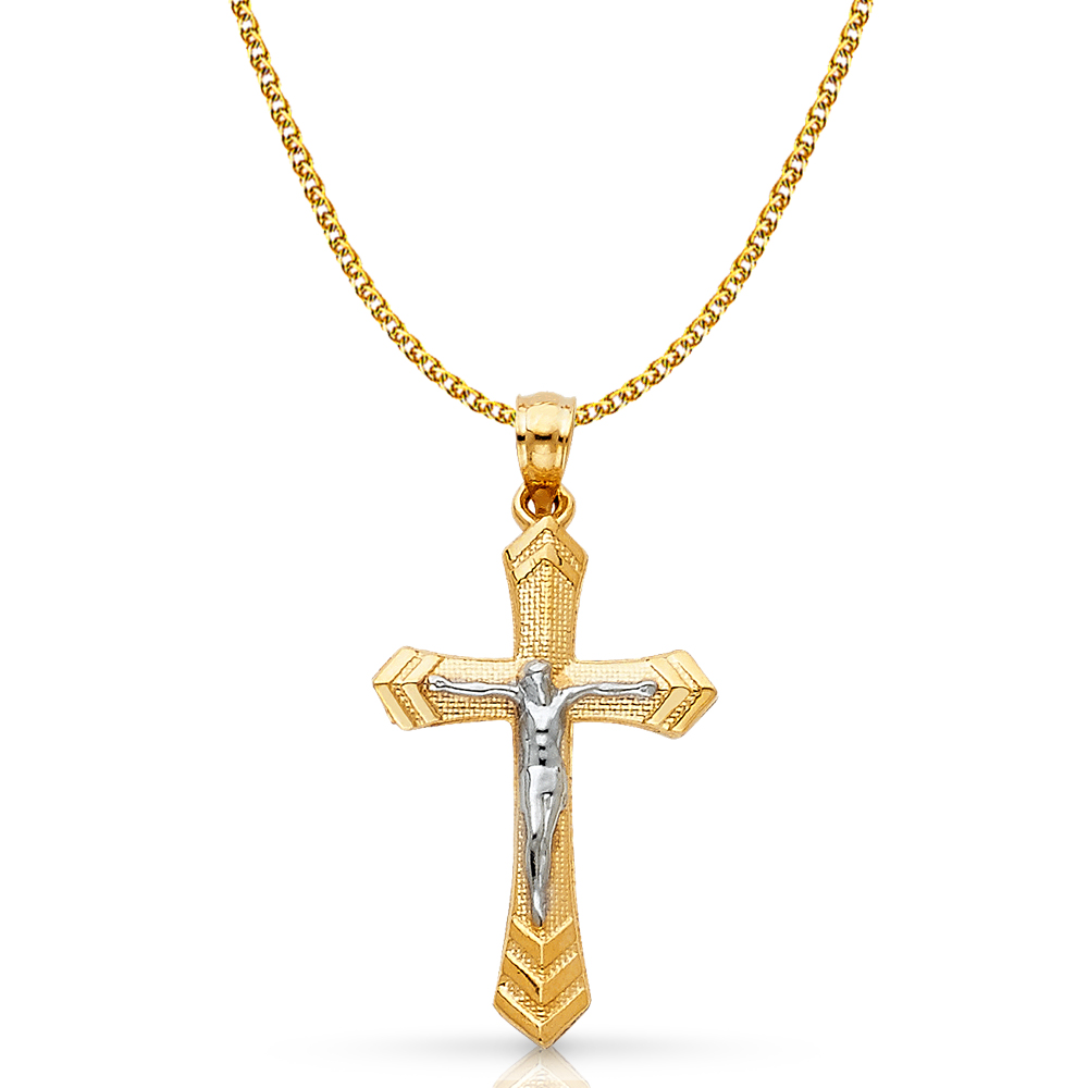 14K Two Tone Gold Jesus Crucifix Cross 