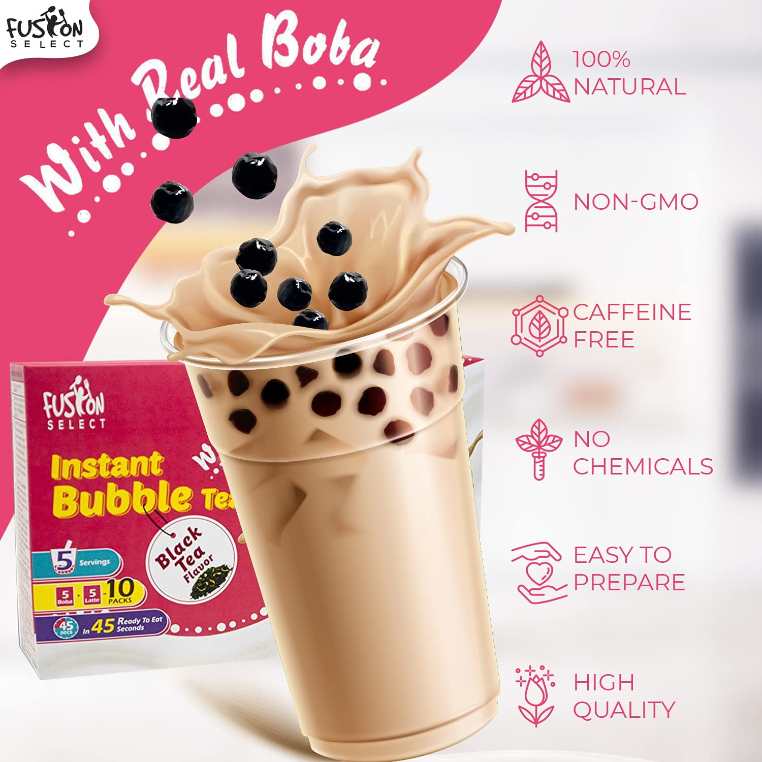 Fresh Finest Instant Boba Tea Kit with Tapioca Pearls & Reusable Boba Cup  with Straw - Bubble Tea Kit Includes 6 Classic Milk Tea Packets & 6 Bubble  Tea Pearls Packets 