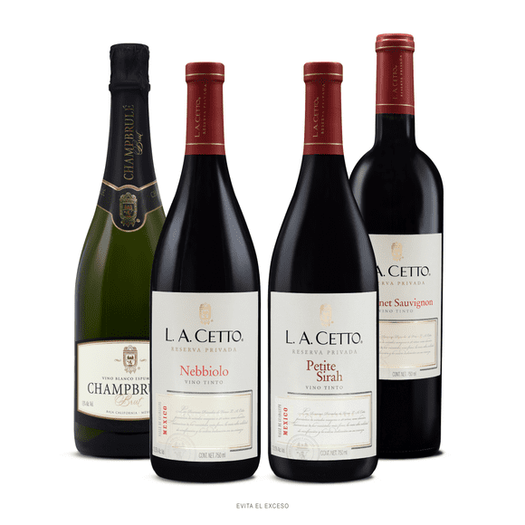 Vino L.A. Cetto Champbrulé y Reserva Privada: Nebbiolo, Cabernet Sauvignon, Petite Sirah Paquete de 4 bot. De 750 ml