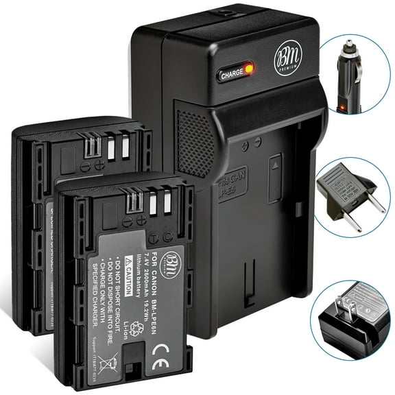 BM Premium 2 LP-E6N Batteries and Charger for Canon EOS 6D, EOS 6D Mark II, EOS 7D, EOS 7D Mark II, C700, XC10, XC15 Cameras