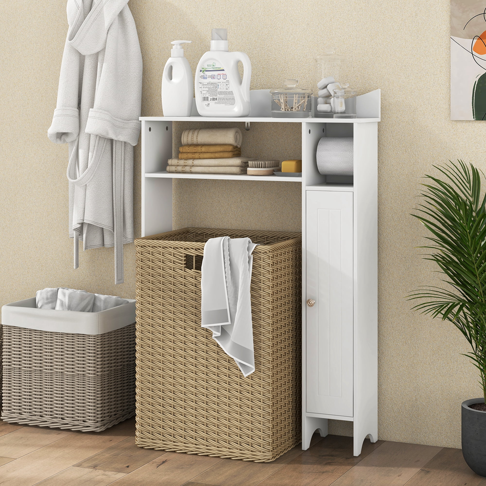 Costway Over the Toilet Storage Cabinet w/Toilet Paper Holder Adjustable Shelves White