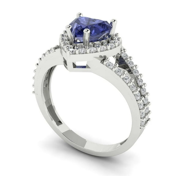 1.49 ct Heart Cut Simulated Tanzanite Halo Engagement Ring for Women in 18K White Gold