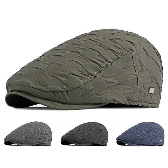 Eoperou Spring Men Newsboy Hat Solid Color No Brim Snap Button Adjustable Windproof Sun Protection British Flat Hat Fashion Accessories