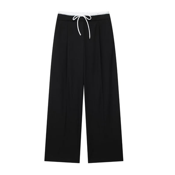YUTK Dress Pants for Women in Clearance Women's Early Fall Double Waist Tie Wide Leg Casual Pants with Pockets Black S