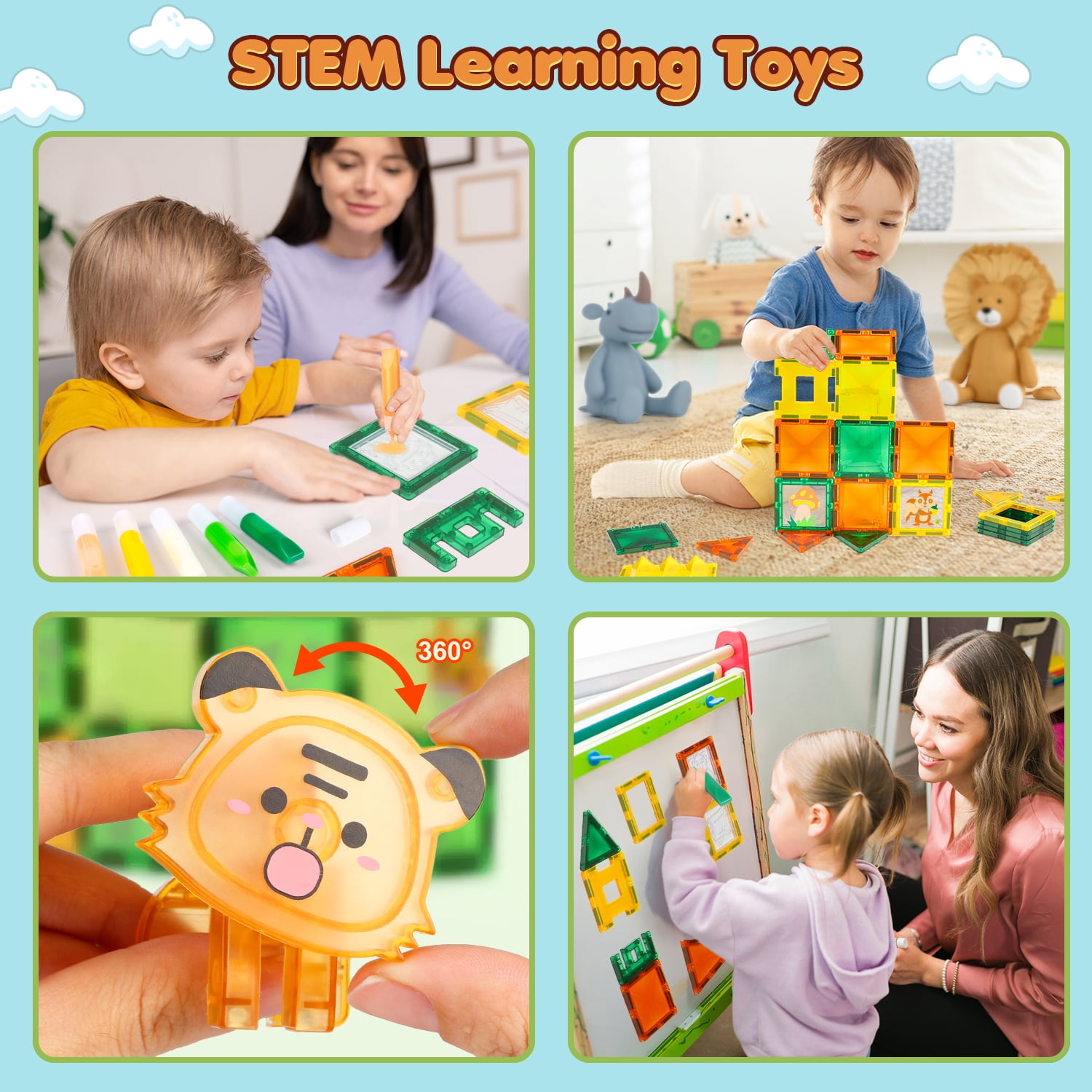 HopeRock 47PCS Magnetic Tiles for Kids, Building Blocks for Kids Ages 4-8, STEM Educational Toys for Kids Ages 4-8, Christmas Birthday Gifts for Boys Girls.