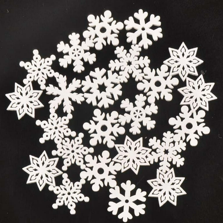 Amosfun 100pcs DIY Wooden Snowflakes Creative Wood Ornaments Cutouts  Christmas Wood Snowflakes for Xmas Holiday Festival Decor (White) 
