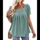 thumbnail image 3 of Camisetas de Punto Holgadas Informales de Corta con Pliegues y Cuello Cuadrado para Mujer, Blusas de Punto de Color Liso Judías L, 3 of 10
