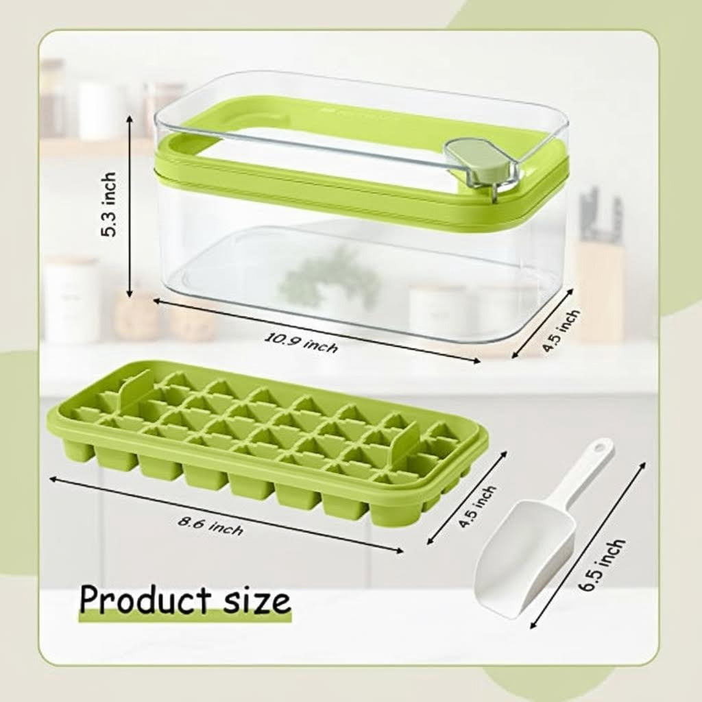 2-Pack Large Capacity Ice Cube Trays with Lids and Storage Bin, 64-Cube Silicone Mold for Freezer, Easy Fill and Release, BPA-Free, Green