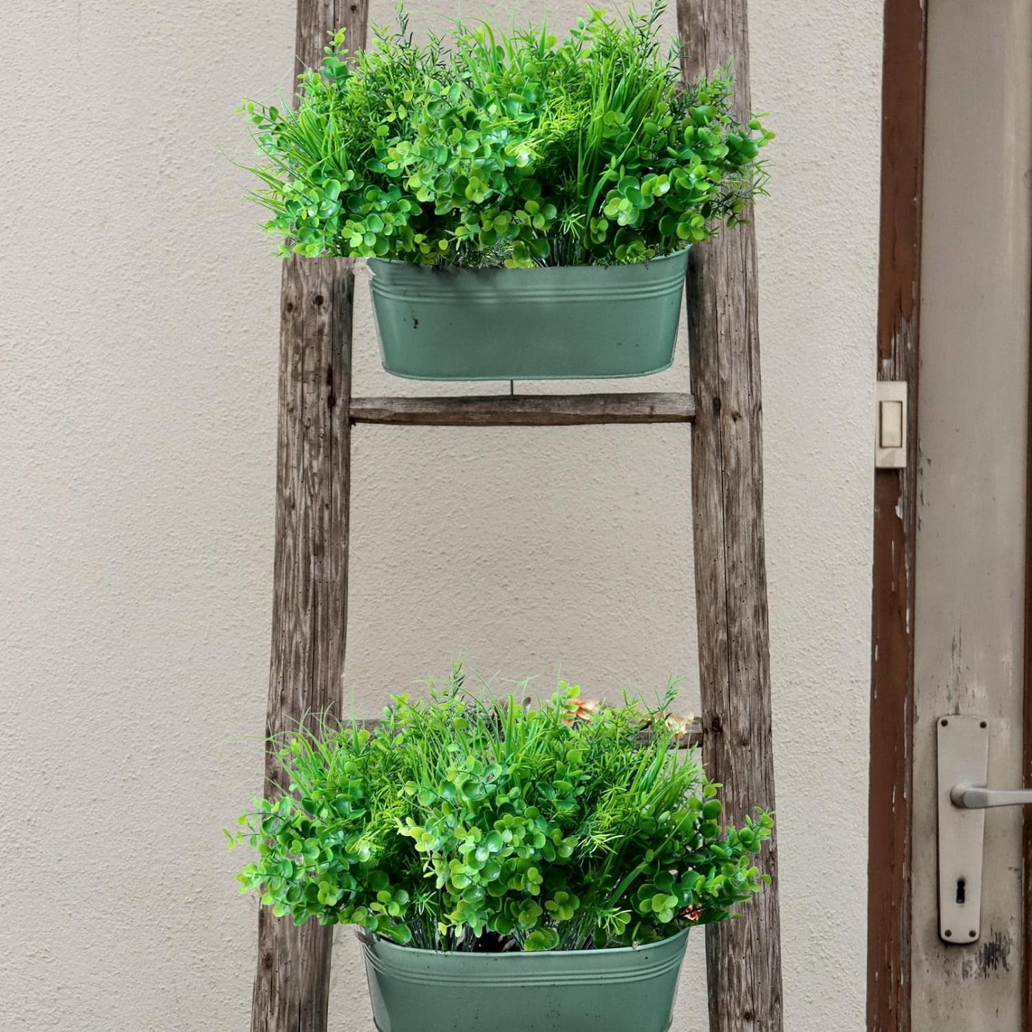 10pcs Artificial Grass Plants Outdoor UV Resistant Bulk Fake Faux Bushes Flowers Mums Outside Faux Plastic Greenery Shrubs Arrangement for Home Garden Backyard Window Box Hanging Basket