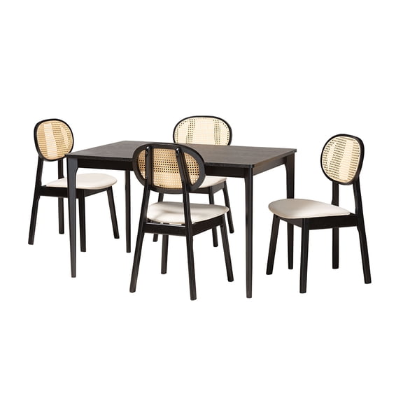 Baxton Studio Darrion Mid-Century Modern Cream Fabric and Black Finished Wood 5-Piece Dining Set