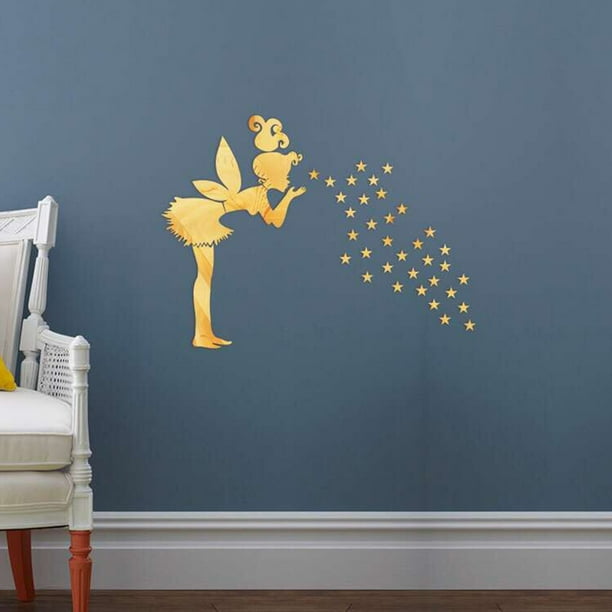Fairy Stars Mirror Wall Sticker Little Girl Stars Mirrord Decals DIY