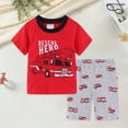 thumbnail image 2 of TOWED22 Toddler Baby Boy Clothes Dinosaur Truck Print Crewneck Short Sleeve Tee Elastic Waist Cargo Shorts 2pcs Summer Outfits(Red,2-3 Y), 2 of 5