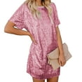 thumbnail image 2 of tasrioml Women's Summer Sequin Midi Dress Casual Crew Neck Short Sleeve T-shirt Dress Sparkly Cocktail Party Dress, 2 of 8