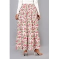 thumbnail image 4 of Women White Cotton Maxi Skirt with Elastic Waist, Pink Floral & Green Leaf Hand Block Print, Boho Flowy - XXL, 4 of 6