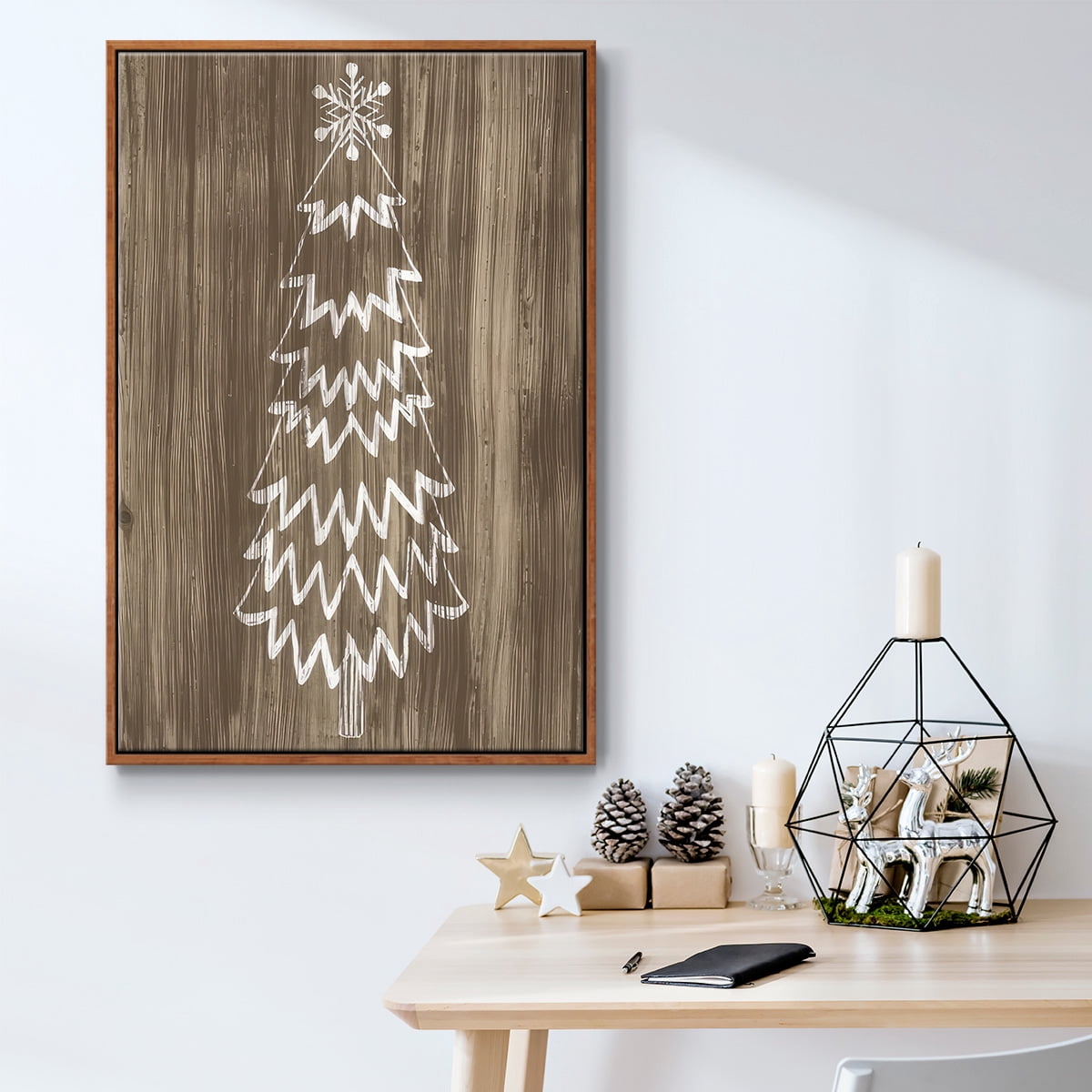 Barnwood Wonderland VIII - Framed Gallery Wrapped Holiday Canvas - 27 x 41 - Rosewood Frame