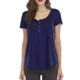thumbnail image 1 of Mujer Cuello Redondo Top Botón Trim Plisado Busto Manga Corta Tipo Suelto Camiseta Casual Azul Púrpura XXL, 1 of 6