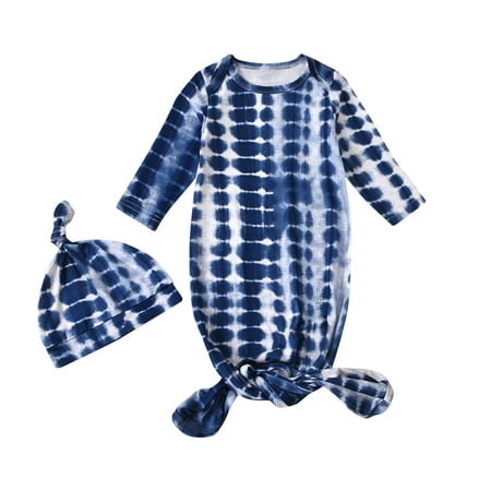 

Baby Boys Girls Nightgowns Tie Dye Knotted Sleeper Gown and Hat Two Piece Sleeping Bag Sleepwear