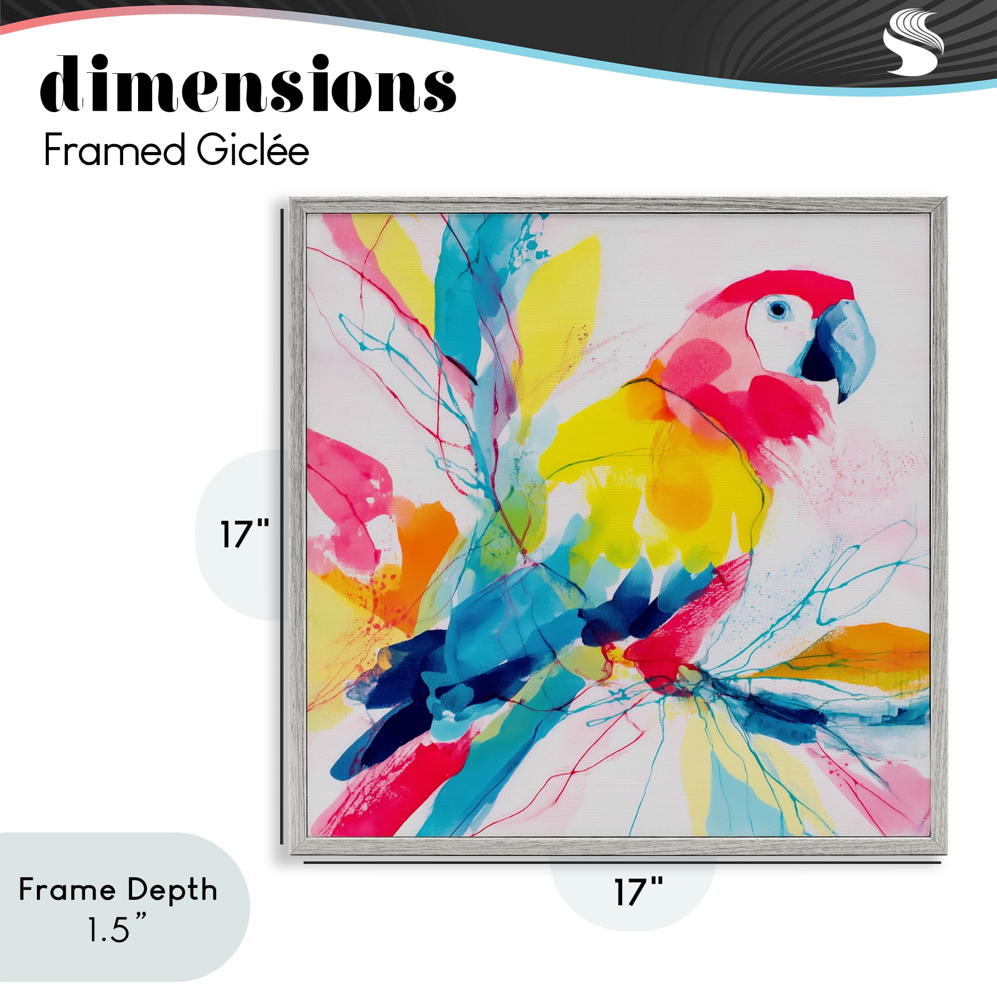 Stupell Industries Expressive Parrot in Bloom Gray Framed Giclee Art, design by Chromatic Storm Studio
