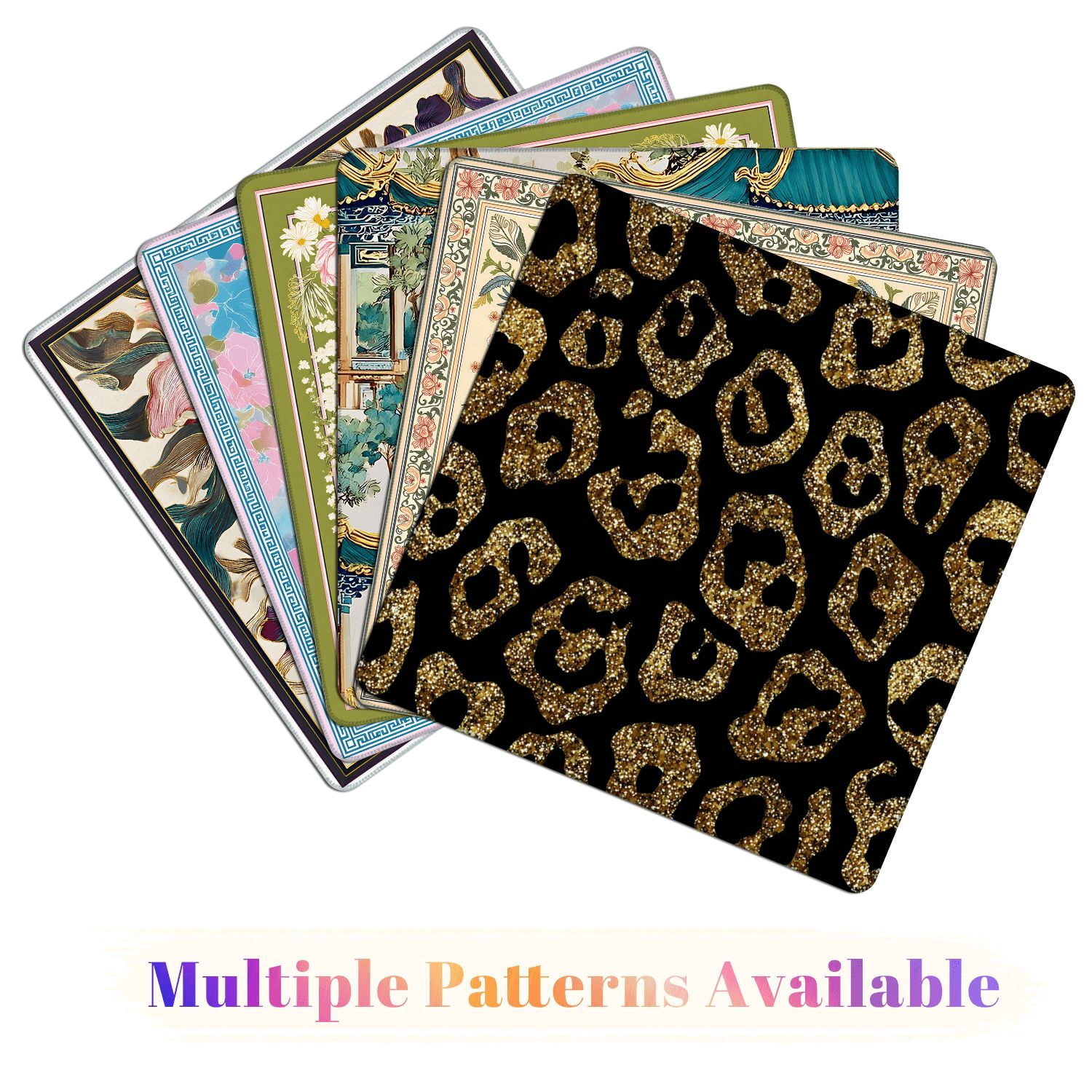 Mahjong Mat 31.5" x 31.5" fashion seamless gold glitter leopard fur Non-Slip Noise Reduction American Mahjong Tiles Table Cover for Dominoes Poker Card Board Games Gift
