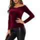 thumbnail image 4 of BLUSA DE VELVET PARA MUJER INSPIRE CHIC, AJUSTE CEÑIDO, MANGAS LARGAS, OFF-SHOULDER, TALLA 3XL BURDEOS, 4 of 7