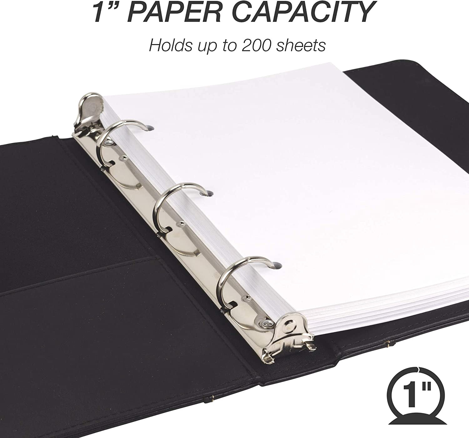Samsill 1" Junior Size Contrast Stitch Leather 3 Ring Binder, Holds 8.5 x 5.5" Paper Size, Portfolio Organizer, Black