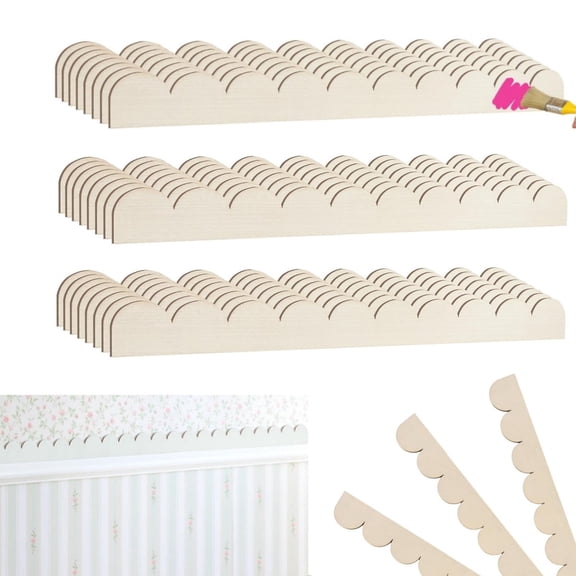 QZS Portable Scalloped Edge Decorative Trim,24 Pack Unfinished Scalloped Wood Trim,DIY Cabinet Moulding for Men and Women,1.6x15.8In