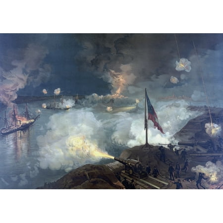 Vintage Civil War painting featuring the Battle of Port Hudson when Union Army troops assaulted and then surrounded the Mississippi River town of Port Hudson Louisiana during the American Civil War