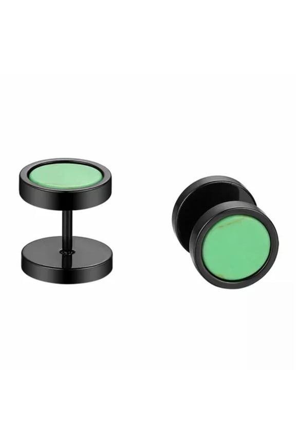 Stainless Steel Men Women Round Barbell Dumbbell Ear Stud Earrings Screw Back-Green