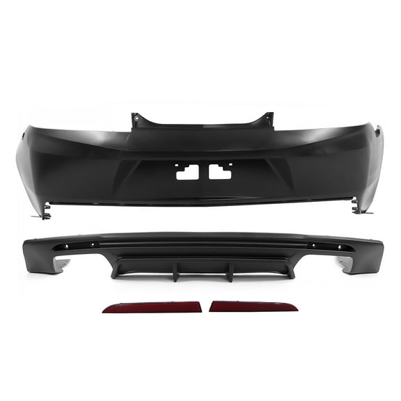 Ikon Motorsports Rear Bumper Cover   Diffuser w/ Red Reflectors Compatible with 14-15 Chevy Camaro 6th ZL1 Style Bumper Conversion Matte Black Rear Bumper Lip Spoiler Guard PP