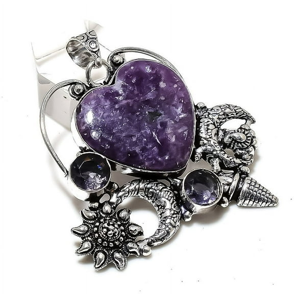 Lepidolite Stone Handmade 925 Sterling Silver Jewelry Pendant 2.05"