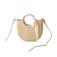 thumbnail image 2 of Round Small Crossbody Grass Woven Bag for Women, Handmade Paper Rope Woven Bag with Lace Carry Handle, Cute Mini Round Straw Beach Tote for Girls Summer Vacation Beach Travel Shopping, 2 of 6