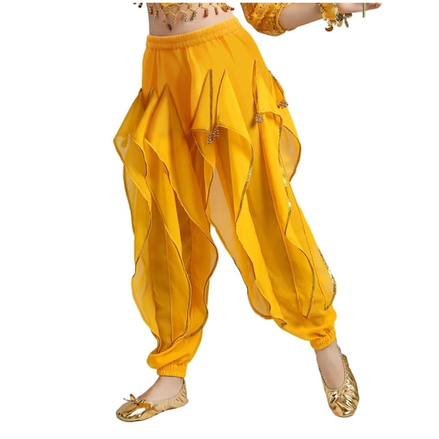 Childrens Pants,Casual Solid Color Sequin Medium Large Elastic Waistband Ankle Tied Dance
