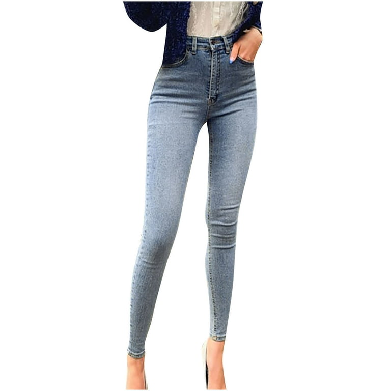 JNGSA Tall Jeans for Women,Women's Skinny Solid Color Jeans Solid Color  High Waist Denim Trousers with Pockets Comfy Classic Jeggings Denim Pants