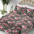 thumbnail image 3 of Ambesonne Vintage Fitted & Flat Sheet with Shams 4 Pcs Set, Roses Horizontal Lines Art, Calking, Pastel Pink and Olive Green, 3 of 5